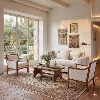 LIVING EUROPA 311 BLANCO SOFA 3 CUERPOS CON RESORTES + 2 SITIALES DE MADERA - 1