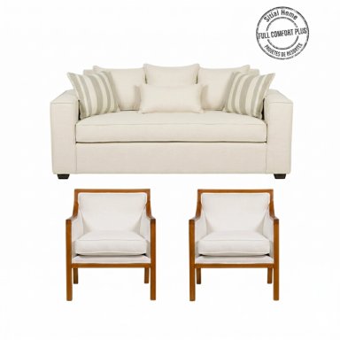 LIVING EUROPA 311 BLANCO SOFA 3 CUERPOS CON RESORTES + 2 SITIALES DE MADERA - 2