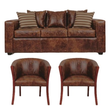 LIVING 311 KENTUCKY CAFE BEIGE CUERO SINTETICO ENVEJECIDO SOFA 3 CUERPOS MAS 2 SITIALES MADERA - 2