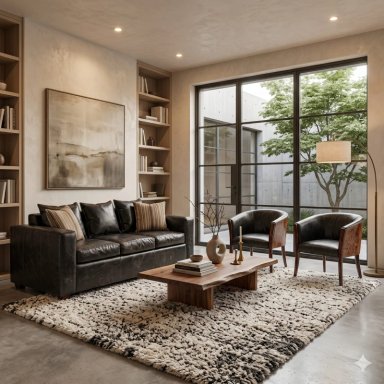 LIVING 311 KENTUCKY NEGRO CUERO SINTETICO ENVEJECIDO SOFA 3 CUERPOS MAS 2 SITIALES MADERA - 1