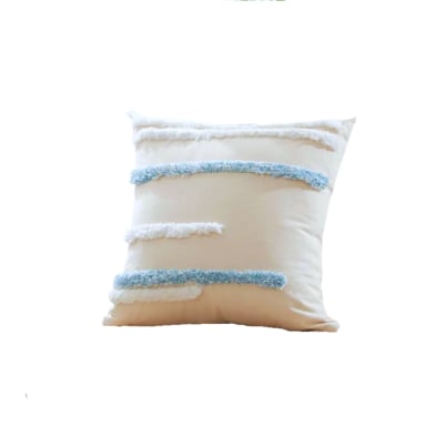 COJÍN BOHEMIK FRANJAS BORDADAS COLORES BLANCO CELESTE - 1