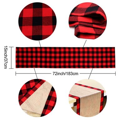 Camino de Mesa Escocés rojo-Arpillera reversible 176 cm x 35 cm NAVIDAD - 4