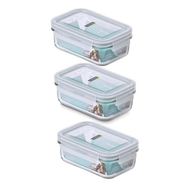 PACK DE 3 CONTENEDORES HERME TICO VIDRIO RECTANGULAR 420ML ALLEGRA - 1