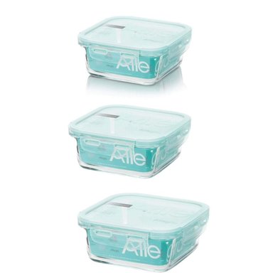 PACK DE 3 CONTENEDORES HERME TICO DE VIDRIO CUADRADO 380 ML - 1