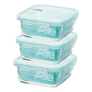 PACK DE 3 CONTENEDORES HERME TICO DE VIDRIO CUADRADO 380 ML - 3