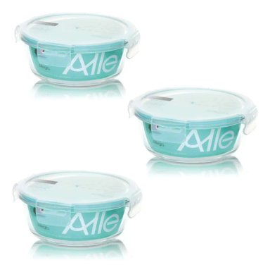 PACK DE 3 CONTENEDORES HERME TICO DE VIDRIO REDONDO 370 ML - 3