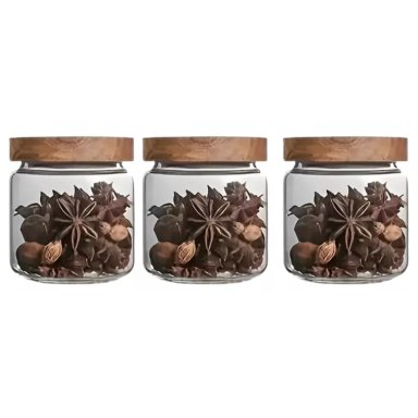 SET DE 3 FRASCOS DE VIDRIO CON TAPA DE MADERA 500 ML - 1