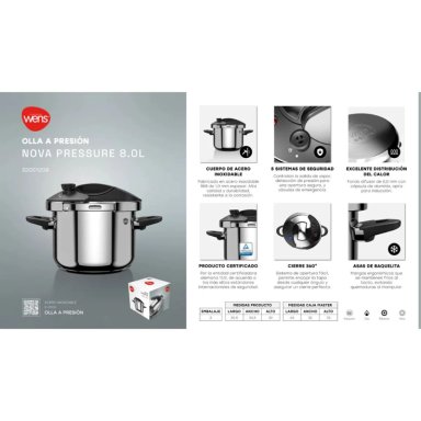 OLLA A PRESION DE ACERO INOXIDABLE 8L NOVA PRESSURE WENS - 2