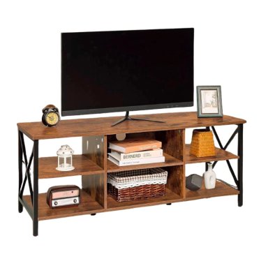 RACK LIBRERO INDUSTRIAL PARA TV MADERA CAFE Y METAL ESTILO MODERNO Y FUNCIONAL - 1
