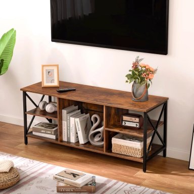 RACK LIBRERO INDUSTRIAL PARA TV MADERA CAFE Y METAL ESTILO MODERNO Y FUNCIONAL - 5