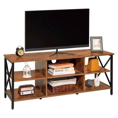 RACK LIBRERO INDUSTRIAL PARA TV MADERA CAFE Y METAL ESTILO MODERNO Y FUNCIONAL - 6