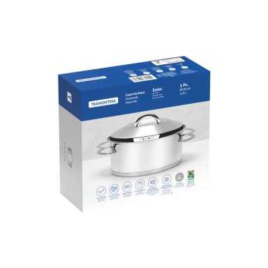 CACEROLA TRAMONTINA SOLAR RASA DE ACERO INOXIDABLE FONDO TRIPLE CON TAPA Y ASAS 16 CM 1,4 L - 4