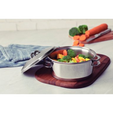 CACEROLA TRAMONTINA SOLAR RASA DE ACERO INOXIDABLE FONDO TRIPLE CON TAPA Y ASAS 16 CM 1,4 L - 7