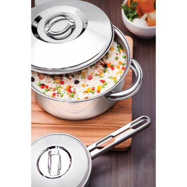 CACEROLA TRAMONTINA SOLAR RASA DE ACERO INOXIDABLE FONDO TRIPLE CON TAPA Y ASAS 16 CM 1,4 L - 8