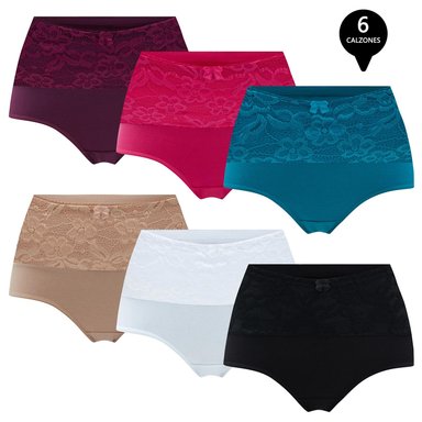 PACK DE 6 CALZON TIRO ALTO MUJER GIOVACCHINO G-120-P6-C2 ALGODÓN CON ENCAJE - 1