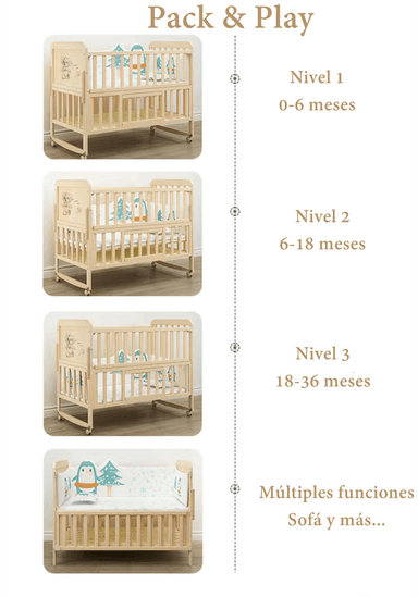 CUNA COLECHO MADERA PACK&PLAY LUBABYCAS CON MUDADOR - 7