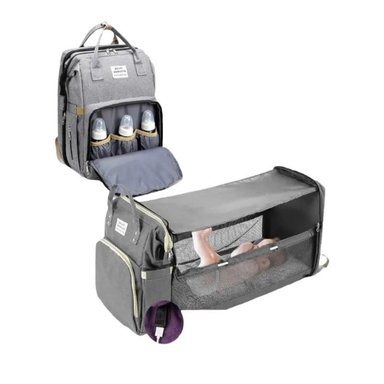MOCHILA LUBABYCAS A02 MATERNAL 3 EN 1 CON CUNITA GRIS - 1