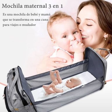 MOCHILA LUBABYCAS A02 MATERNAL 3 EN 1 CON CUNITA GRIS - 2
