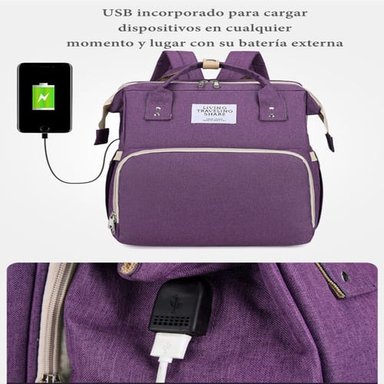MOCHILA LUBABYCAS A02 MATERNAL 3 EN 1 CON CUNITA GRIS - 4