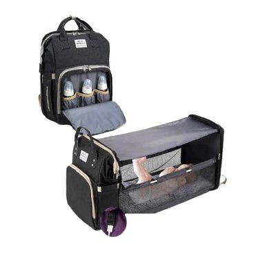 MOCHILA LUBABYCAS A02 MATERNAL 3 EN 1 CON CUNITA NEGRO - 1