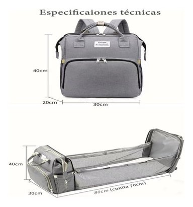 MOCHILA LUBABYCAS A02 MATERNAL 3 EN 1 CON CUNITA NEGRO - 7