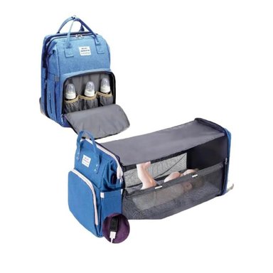 MOCHILA LUBABYCAS A02 MATERNAL 3 EN 1 CON CUNITA AZUL - 1