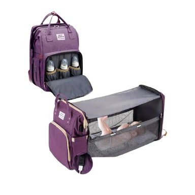 MOCHILA LUBABYCAS A02 MATERNAL 3 EN 1 CON CUNITA MORADO - 1