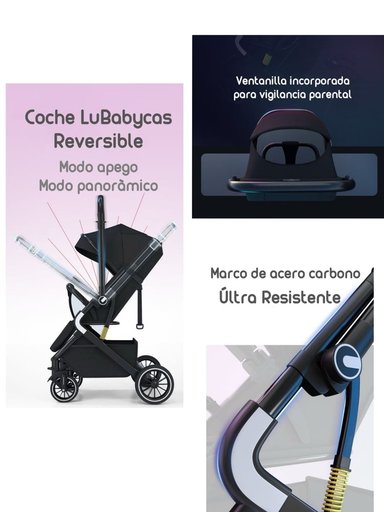 COCHE PASEO LUBABYCAS REVERSIBLE MULTIPOSICIONES NEGRO - 4