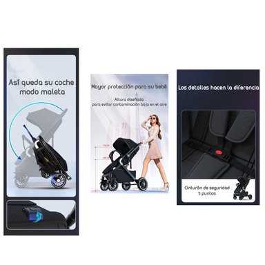 COCHE PASEO LUBABYCAS REVERSIBLE MULTIPOSICIONES NEGRO - 6