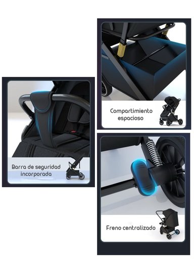 COCHE PASEO LUBABYCAS REVERSIBLE MULTIPOSICIONES NEGRO - 7