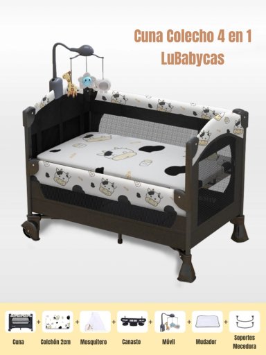 CUNA COLECHO LUBABYCAS VRICALE ACERO INOXIDABLE BLANCO CORRAL MECEDORA 4 EN 1 - 2