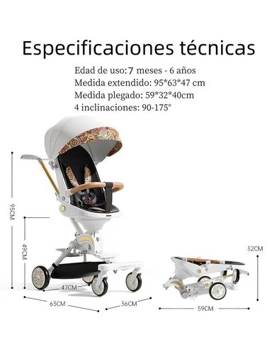 COCHE PASEO LUBABYCAS 360° 3 EN 1 RECLINABLE BLANCO - 3