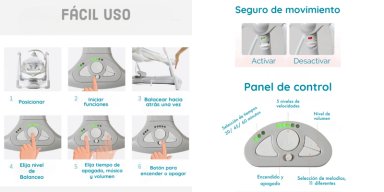 COLUMPIO INGENUITY MECEDORA ELÉCTRICO VIBRACIÓN LUBABYCAS GRIS - 4