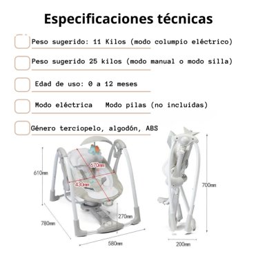 COLUMPIO INGENUITY MECEDORA ELÉCTRICO VIBRACIÓN LUBABYCAS GRIS - 8