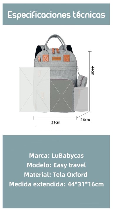 MOCHILA LUBABYCAS A01 MATERNAL CON MONEDERO Y COLGADOR ROSADO - 8