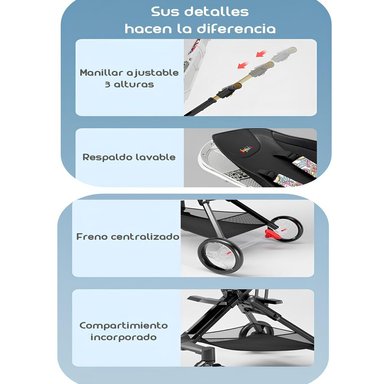 COCHE PASEO PLAYKIDS 360° RECLINABLE LUBABYCAS NEGRO - 8