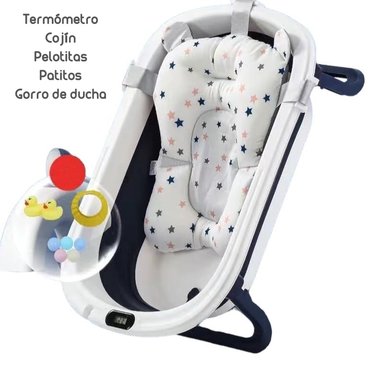 BAÑERA LUBABYCAS CLEVER PLEGABLE CON TERMÓMETRO Y MÁS ACCESORIOS VIOLETA AZUL - 1