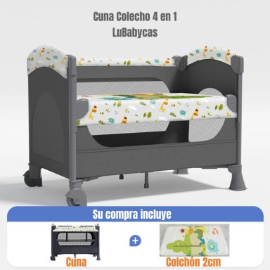CUNA COLECHO LUBABYCAS JIRAFA ACERO INOXIDABLE VERDE CORRAL 3 EN 1 - 2