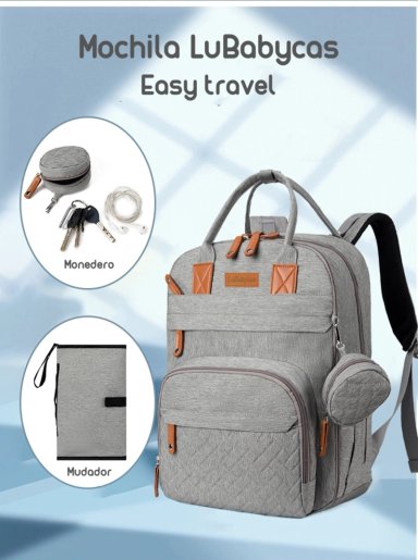 MOCHILA LUBABYCAS A01 MATERNAL CON MONEDERO Y COLGADOR AZUL - 2