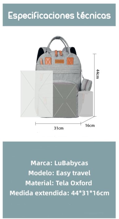 MOCHILA LUBABYCAS A01 MATERNAL CON MONEDERO Y COLGADOR AZUL - 8