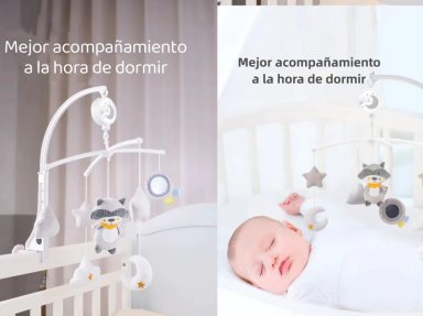 MÓVIL LUBABYCAS MUSICAL 360° CON CAJA MAPACHE GRIS - 2