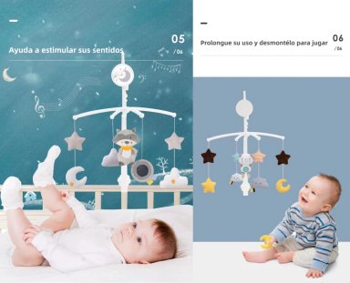 MÓVIL LUBABYCAS MUSICAL 360° CON CAJA MAPACHE GRIS - 7