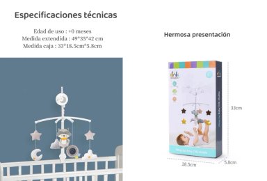 MÓVIL LUBABYCAS MUSICAL 360° CON CAJA MAPACHE GRIS - 8