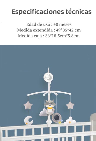 MÓVIL LUBABYCAS MUSICAL 360° CON CAJA MAPACHE GRIS - 9