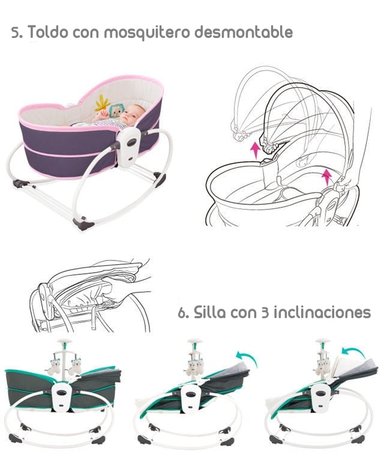 CUNA MOISE S 5 EN 1 CON VIBRACION MOSQUITERO LUBABYCAS ROSADA - 4