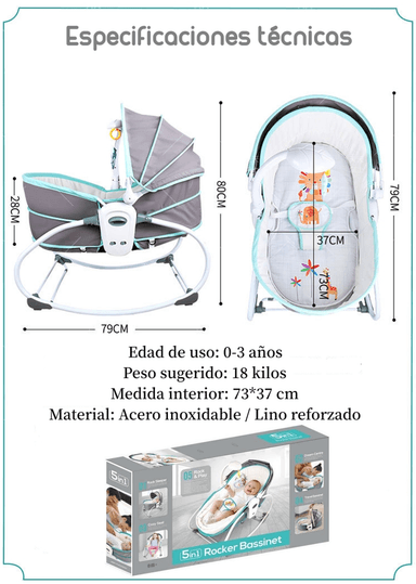 CUNA MOISE S 5 EN 1 CON VIBRACION MOSQUITERO LUBABYCAS ROSADA - 8