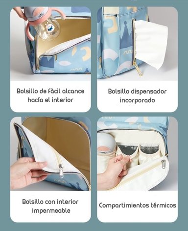MOCHILA MATERNAL IMPERMEABLE CON USB LUBABYCAS ROSADA - 3