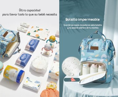 MOCHILA MATERNAL IMPERMEABLE CON USB LUBABYCAS ROSADA - 7