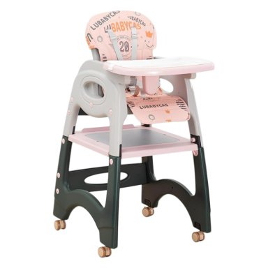 SILLA COMER LUBABYCAS MULTIFUNCIONAL CON RUEDAS ROSADO - 1