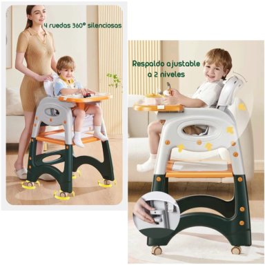 SILLA COMER LUBABYCAS MULTIFUNCIONAL CON RUEDAS ROSADO - 3